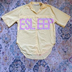 Vintage ESLEEP Sleep Shirt Yellow Button Up Size LARGE